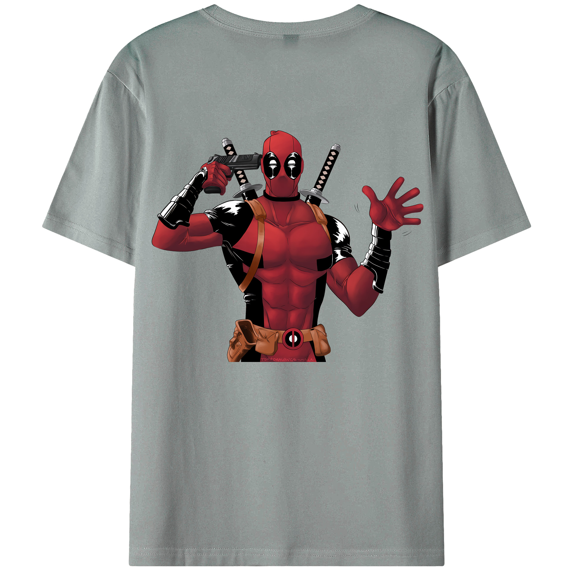 （画像用） Deadpool デッドプール 綿100％ メンズ半袖Tシャツ（バックプリント） 通気性